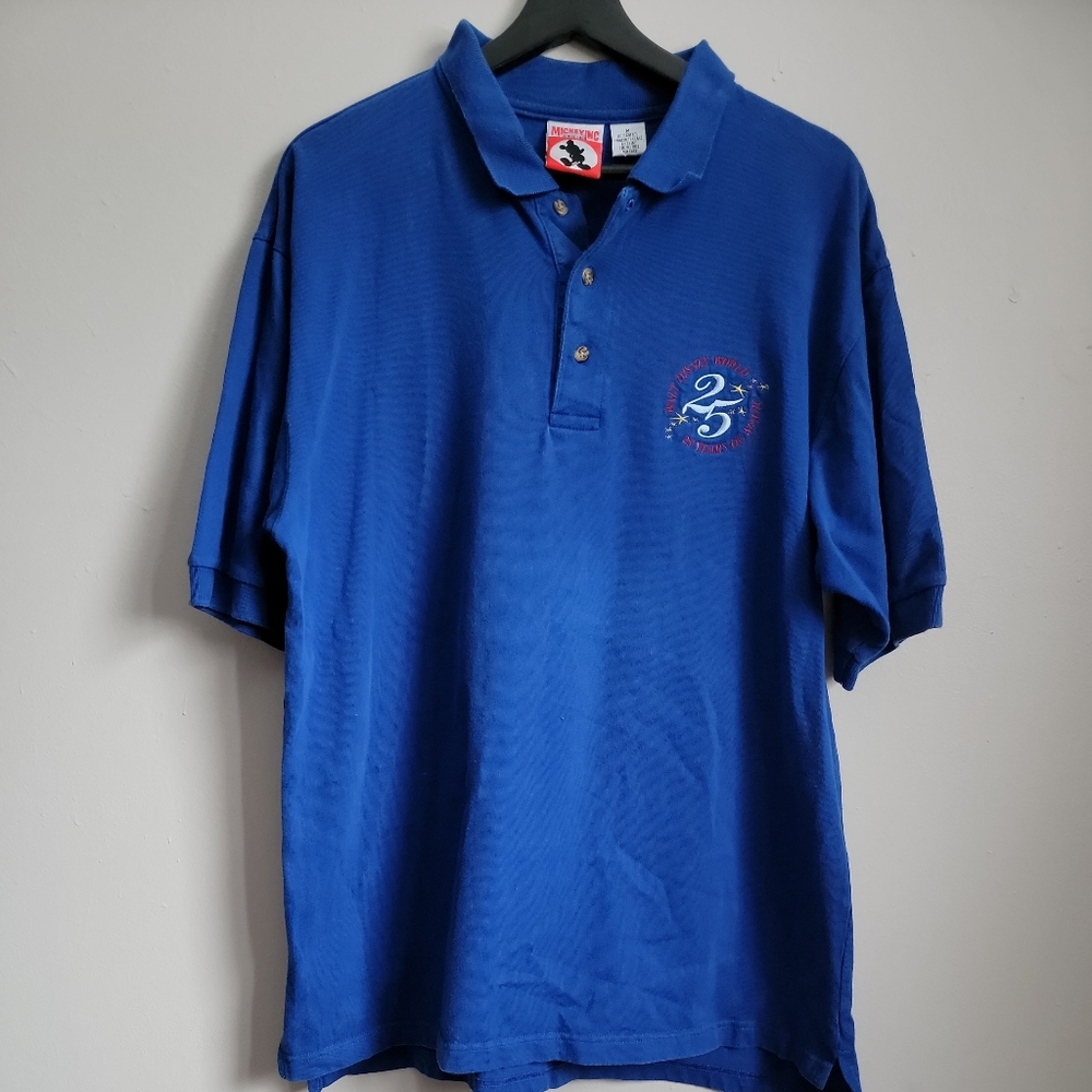 VTG Mickey, Inc Walt Disney World 25 Years of Magic Size Medium Blue Polo Shirt